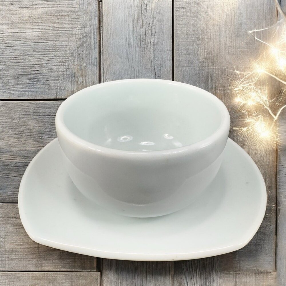 Vintage Hand Made Oriental Teacup And Saucer Set Light Green Blue Tint Pottery